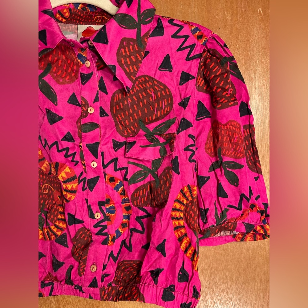 RARE🦄 FARM Rio x ANTHROPOLOGIE Pink💕Snakefruit🐍🍎Crop Top, S - Picture 4 of 16